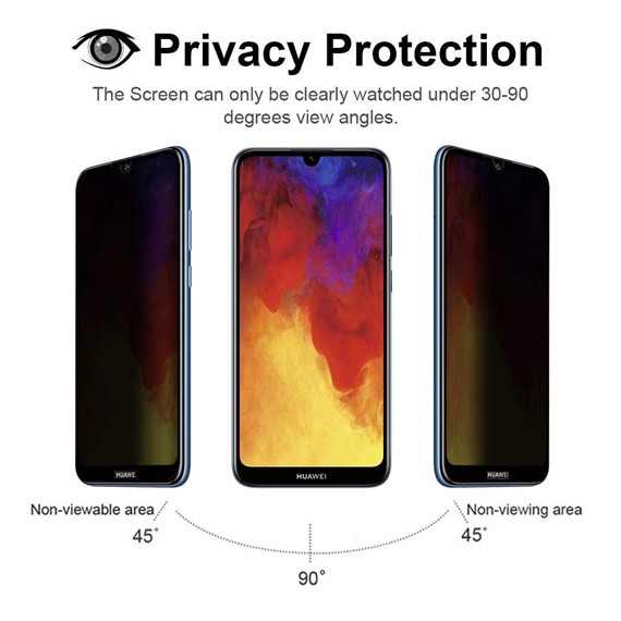 Microsonic Huawei Y7 2019 Privacy 5D Gizlilik Filtreli Cam Ekran Koruyucu Siyah 2