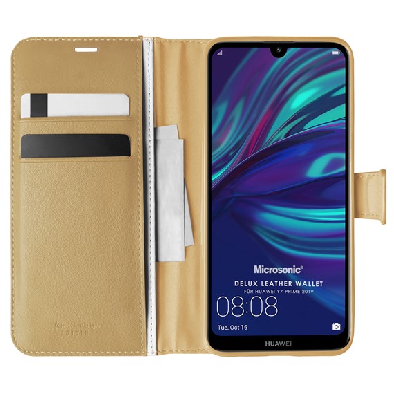 Microsonic Huawei Y7 Prime 2019 Kılıf Delux Leather Wallet Gold 1