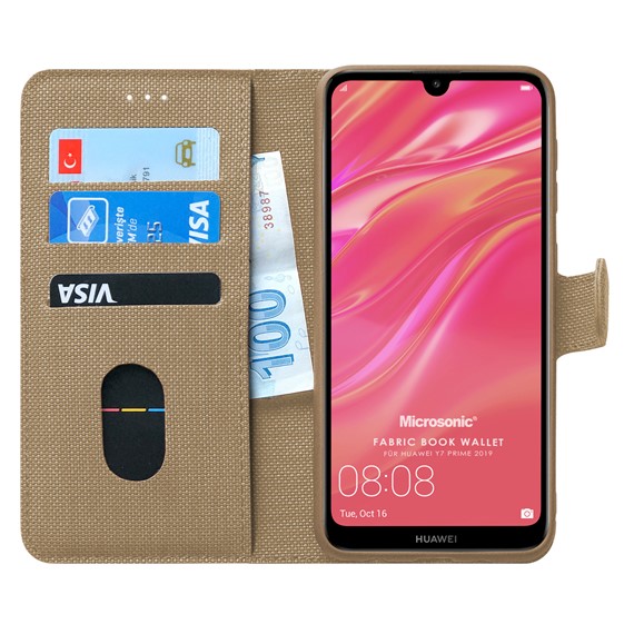 Microsonic Huawei Y7 Prime 2019 Kılıf Fabric Book Wallet Gold 1