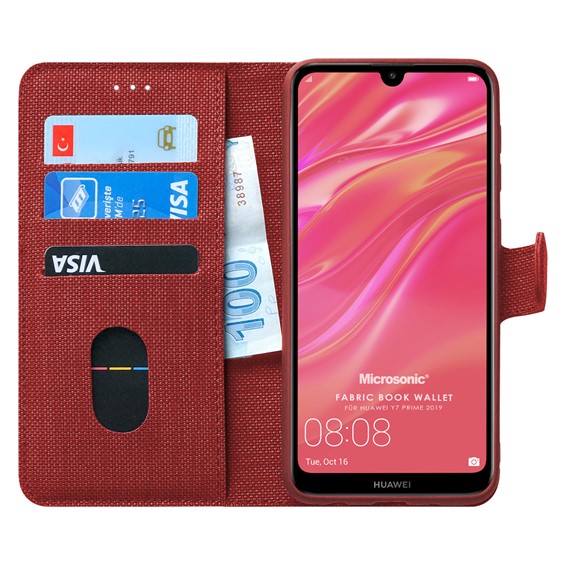 Microsonic Huawei Y7 Prime 2019 Kılıf Fabric Book Wallet Kırmızı 1