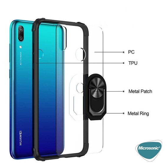 Microsonic Huawei Y7 Prime 2019 Kılıf Grande Clear Ring Holder Lacivert 5