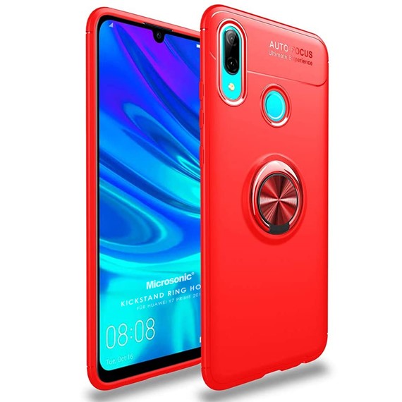 Microsonic Huawei Y7 Prime 2019 Kılıf Kickstand Ring Holder Kırmızı 1