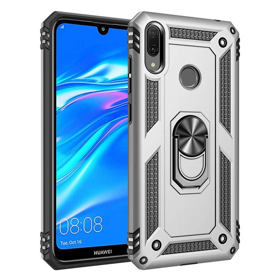 Microsonic Huawei Y7 Prime 2019 Kılıf Military Ring Holder Gümüş 1