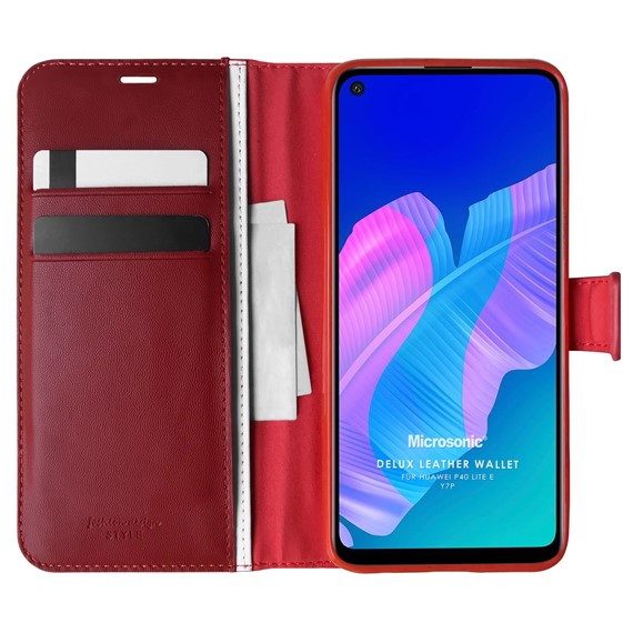 Microsonic Huawei Y7P Kılıf Delux Leather Wallet Kırmızı 1