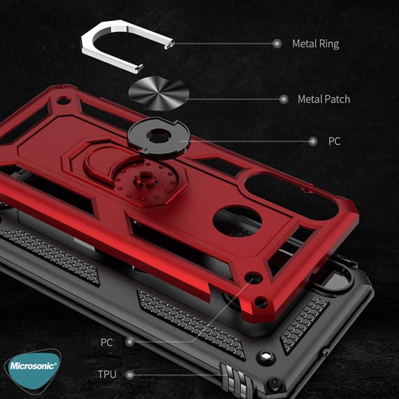 Microsonic Huawei Y7P Kılıf Military Ring Holder Gümüş 5