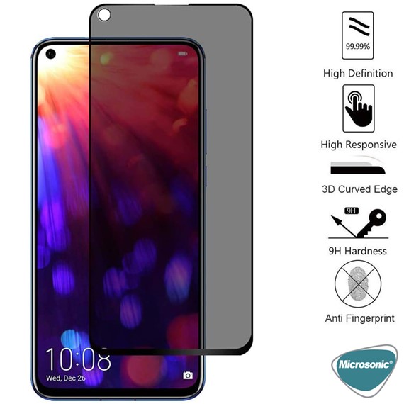 Microsonic Huawei Y7P Privacy 5D Gizlilik Filtreli Cam Ekran Koruyucu Siyah 5