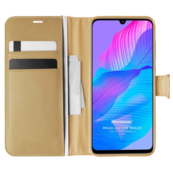 Microsonic Huawei Y8P Kılıf Delux Leather Wallet Gold 1