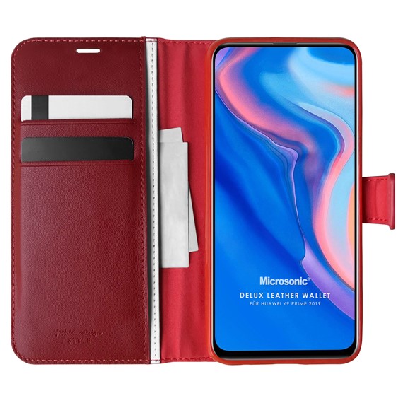 Microsonic Huawei Y9 Prime 2019 Kılıf Delux Leather Wallet Kırmızı 1