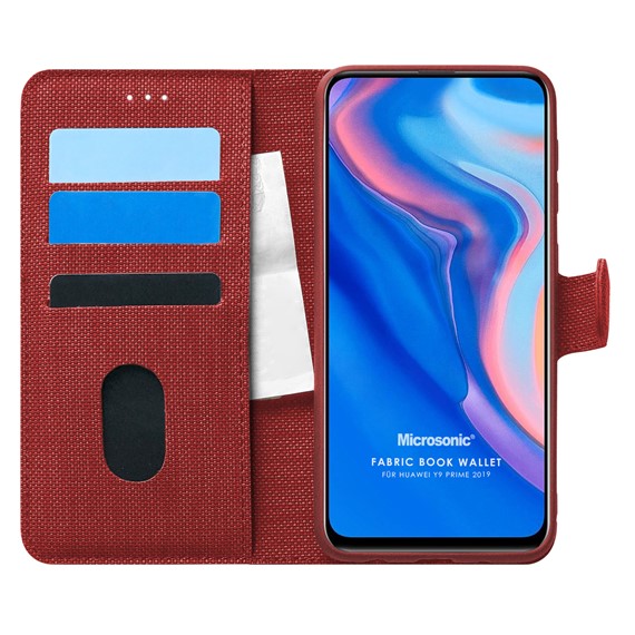 Microsonic Huawei Y9 Prime 2019 Kılıf Fabric Book Wallet Kırmızı 1