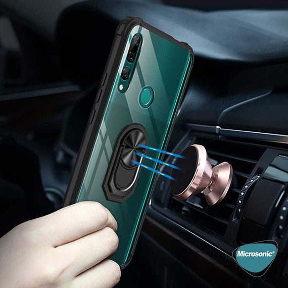 Microsonic Huawei Y9 Prime 2019 Kılıf Grande Clear Ring Holder Kırmızı 3