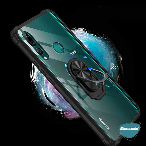 Microsonic Huawei Honor 9X Kılıf Grande Clear Ring Holder Siyah 4