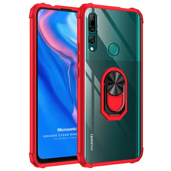 Microsonic Huawei Y9 Prime 2019 Kılıf Grande Clear Ring Holder Kırmızı 1