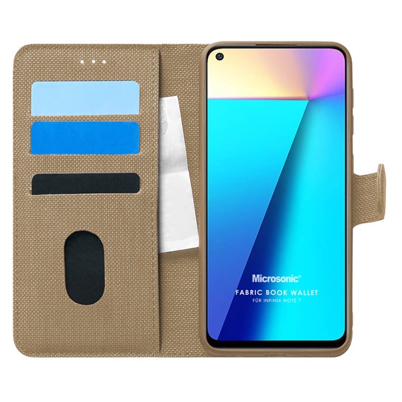 Microsonic Infinix Note 7 Kılıf Fabric Book Wallet Gold 1