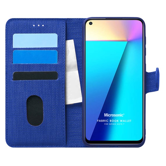 Microsonic Infinix Note 7 Kılıf Fabric Book Wallet Lacivert 1