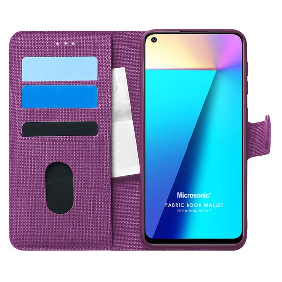 Microsonic Infinix Note 7 Kılıf Fabric Book Wallet Mor 1