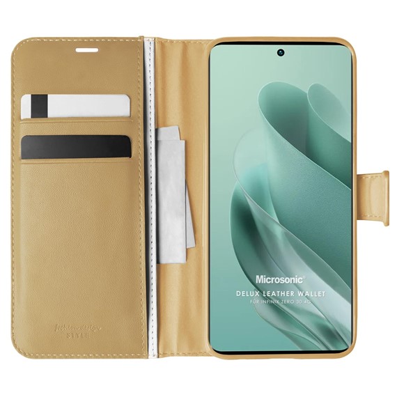 Microsonic Infinix Zero 30 4G Kılıf Delux Leather Wallet Gold 1