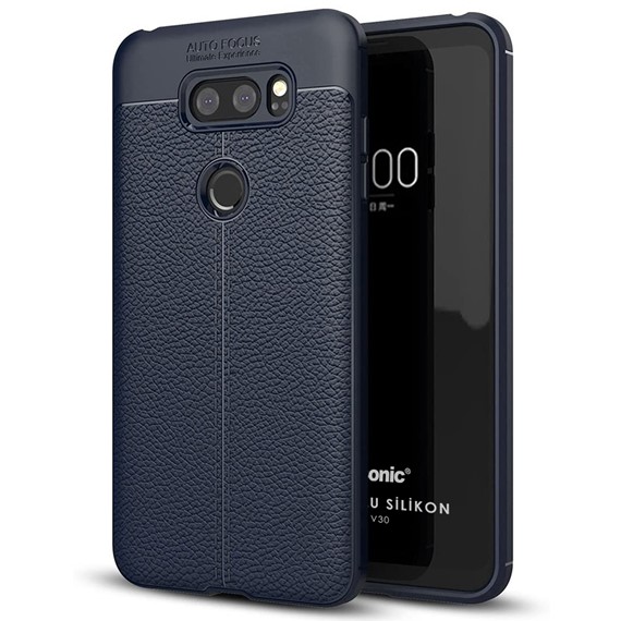 Microsonic LG V30 Kılıf Deri Dokulu Silikon Lacivert 1