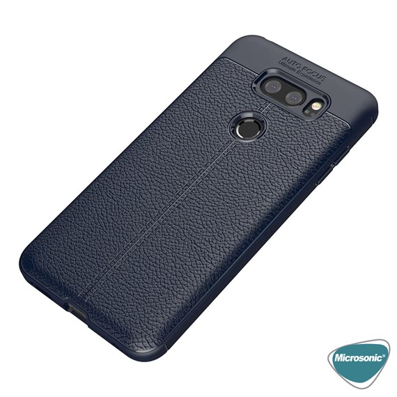 Microsonic LG V30 Kılıf Deri Dokulu Silikon Lacivert 3