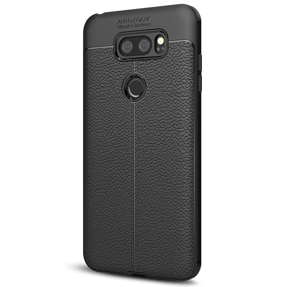 Microsonic LG V30 Kılıf Deri Dokulu Silikon Siyah 2