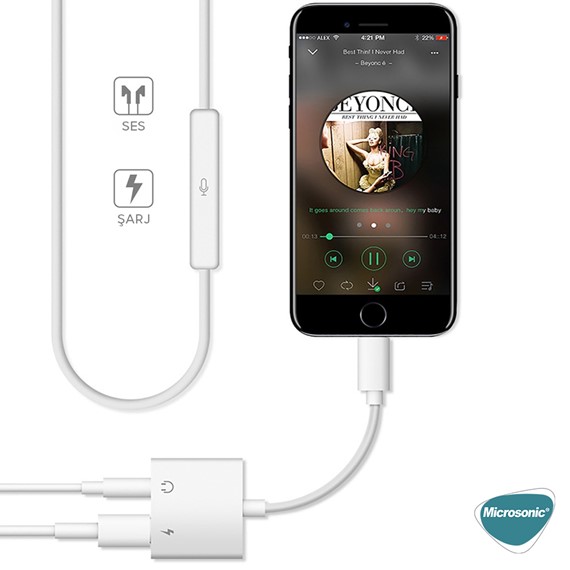 Microsonic Lightning to 3 5mm Adapter Kablo iPhone Ses Aux Kablo Dönüştücü Adaptör Beyaz 4