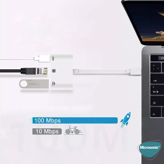Microsonic Lightning to Ethernet USB Adapter Kablo iPhone iPad USB Ethernet Dönüştürücü Adaptör Beyaz 5