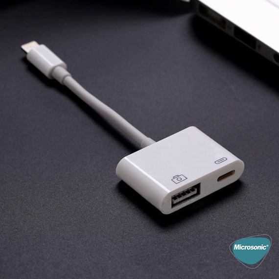 Microsonic Lightning to USB Lightning Kablo iPhone USB Okuyucu ve Dişi 8Pin İOS Kablo Adaptör Beyaz 3