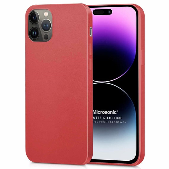 Microsonic Matte Silicone Apple iPhone 14 Pro Max Kılıf Kırmızı 1