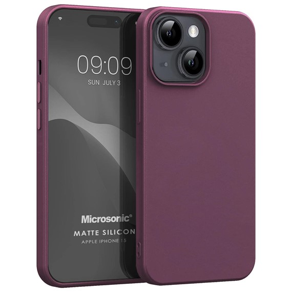 Microsonic Matte Silicone Apple iPhone 15 Kılıf Mor 1