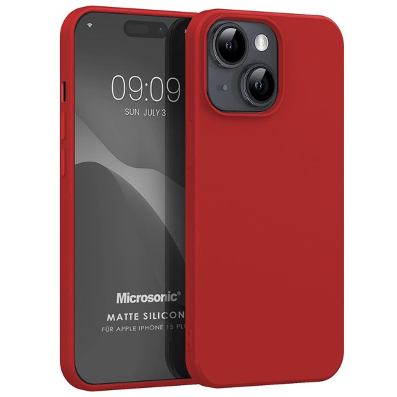 Microsonic Matte Silicone Apple iPhone 15 Plus Kılıf Kırmızı 1