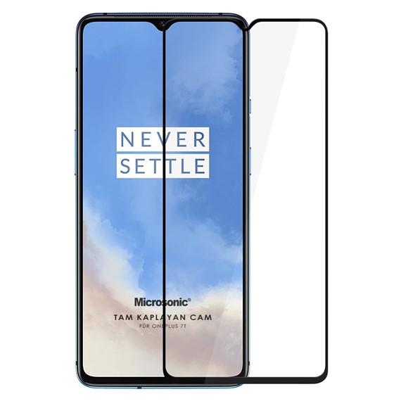 Microsonic OnePlus 7T Tam Kaplayan Temperli Cam Ekran Koruyucu Siyah 1