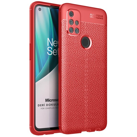 Microsonic OnePlus Nord N10 5G Kılıf Deri Dokulu Silikon Kırmızı 1