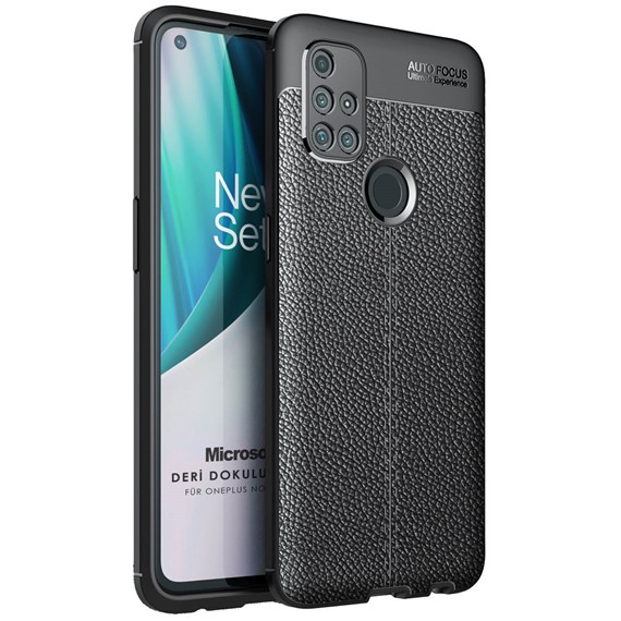Microsonic OnePlus Nord N10 5G Kılıf Deri Dokulu Silikon Siyah 1