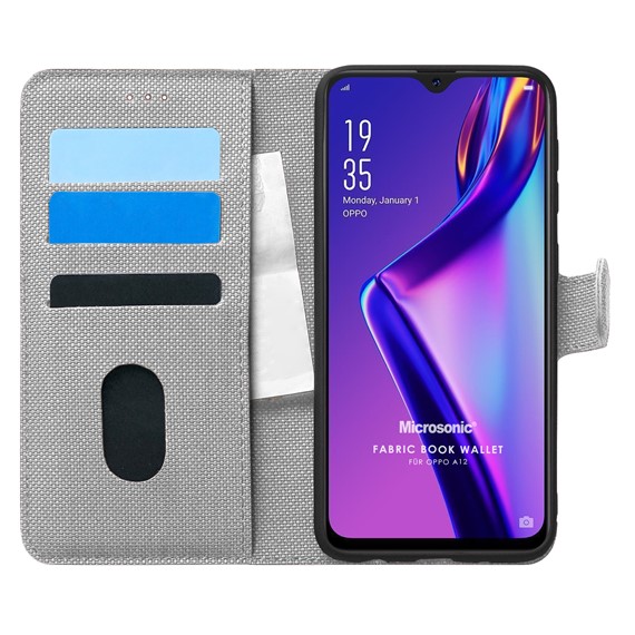 Microsonic Oppo A12 Kılıf Fabric Book Wallet Gri 1