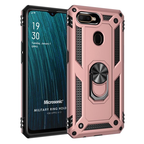 Microsonic Oppo A12 Kılıf Military Ring Holder Rose Gold 1