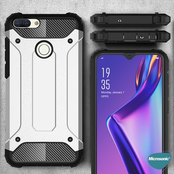 Microsonic Oppo A12 Kılıf Rugged Armor Gümüş 3