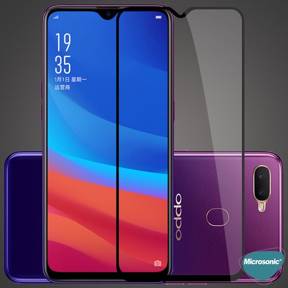 Microsonic Oppo A12 Tam Kaplayan Temperli Cam Ekran Koruyucu Siyah 4