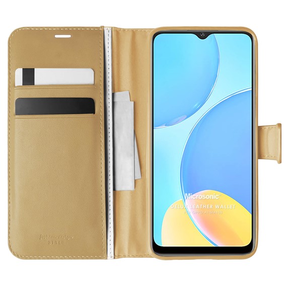 Microsonic Oppo A15 Kılıf Delux Leather Wallet Gold 1