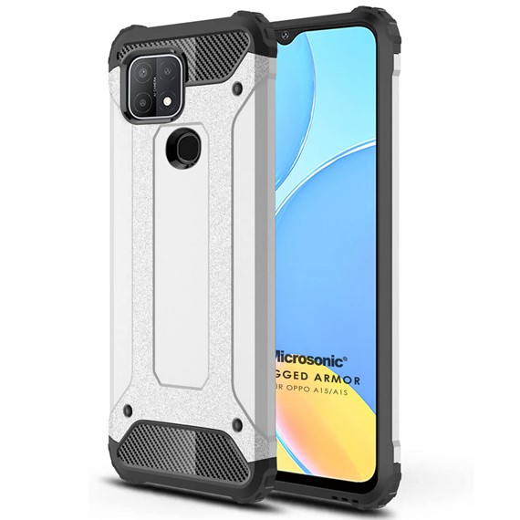 Microsonic Oppo A15s Kılıf Rugged Armor Gümüş 1