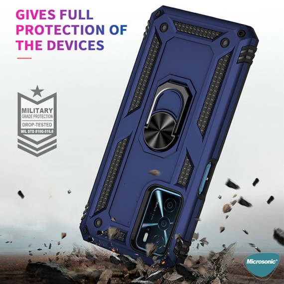 Microsonic Oppo A16 Kılıf Military Ring Holder Siyah 5