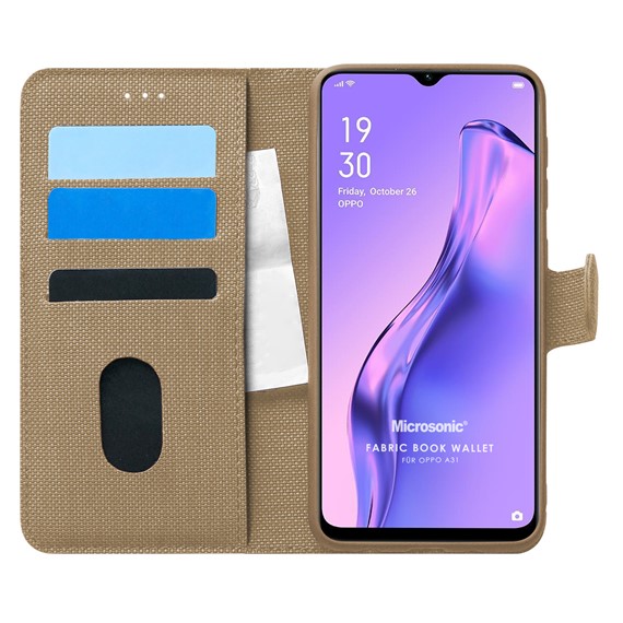 Microsonic Oppo A31 Kılıf Fabric Book Wallet Gold 1