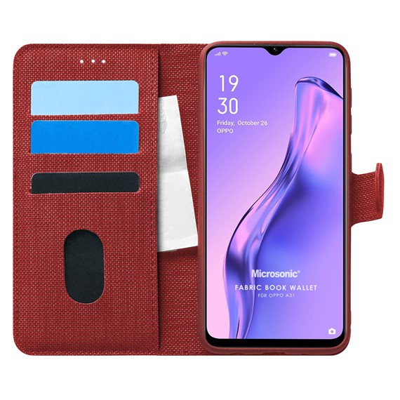 Microsonic Oppo A31 Kılıf Fabric Book Wallet Kırmızı 1