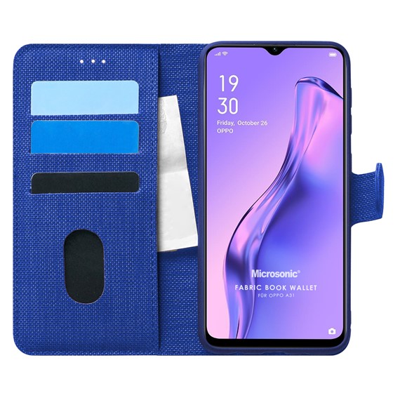 Microsonic Oppo A31 Kılıf Fabric Book Wallet Lacivert 1