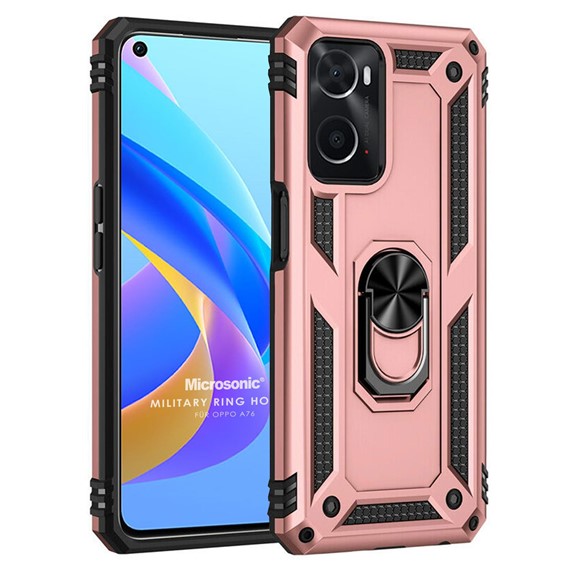 Microsonic Oppo A76 Kılıf Military Ring Holder Rose Gold 1