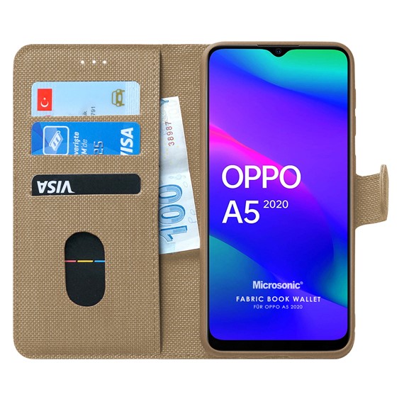 Microsonic Oppo A5 2020 Kılıf Fabric Book Wallet Gold 1