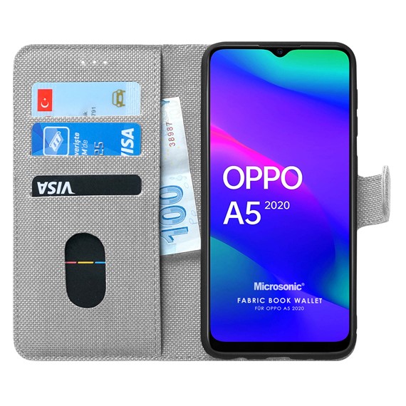 Microsonic Oppo A5 2020 Kılıf Fabric Book Wallet Gri 1