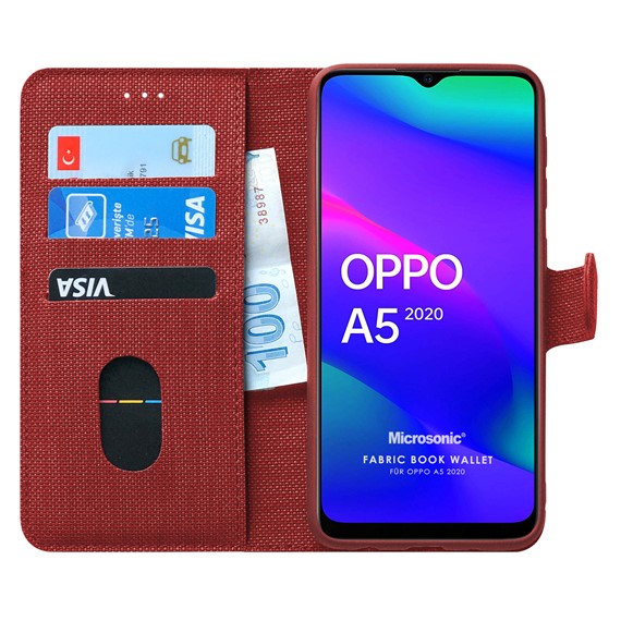 Microsonic Oppo A5 2020 Kılıf Fabric Book Wallet Kırmızı 1