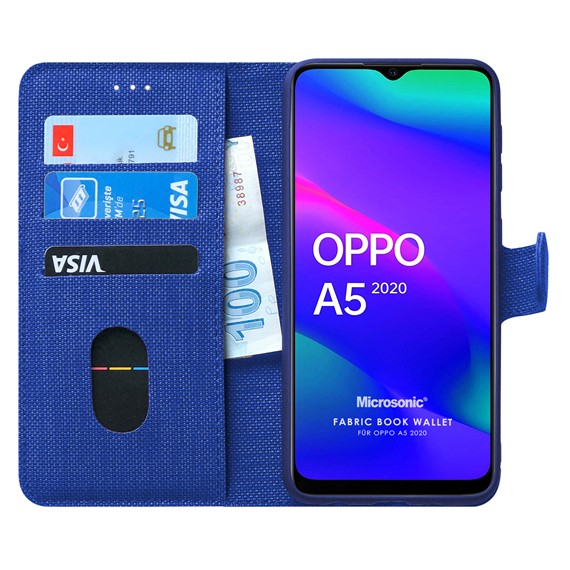 Microsonic Oppo A5 2020 Kılıf Fabric Book Wallet Lacivert 1