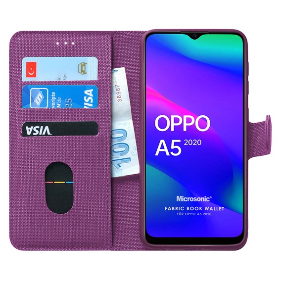 Microsonic Oppo A5 2020 Kılıf Fabric Book Wallet Mor 1