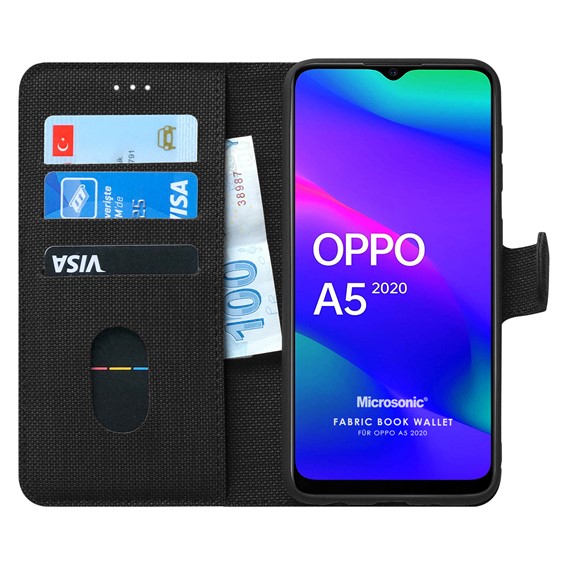 Microsonic Oppo A5 2020 Kılıf Fabric Book Wallet Siyah 1