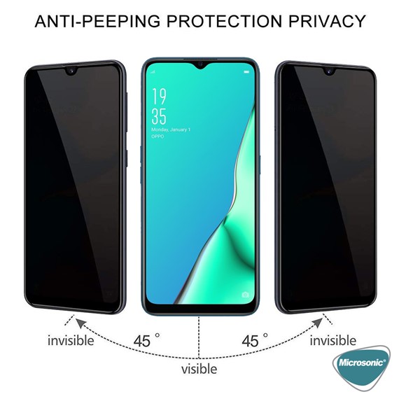 Microsonic Oppo A5 2020 Privacy 5D Gizlilik Filtreli Cam Ekran Koruyucu Siyah 2